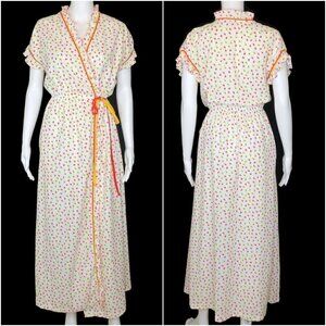 Vintage Allendale 70's Retro Mod Floral Apple Colorful Print Wrap Maxi Dress S/M